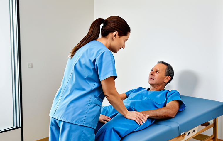 추나요법 의료보험 적용 기준 - "A professional physical therapist, fully clothed in scrubs, assisting a patient with exercises in a...