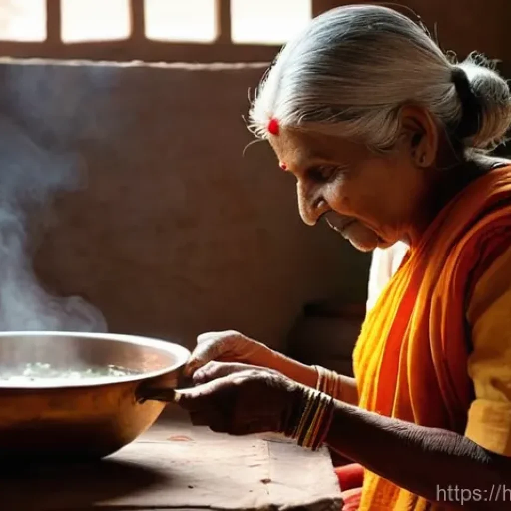 소화불량 한방치료 방법 - **Prompt:** "A heartwarming scene in a traditional Indian kitchen. An elderly Indian grandmother ('D...