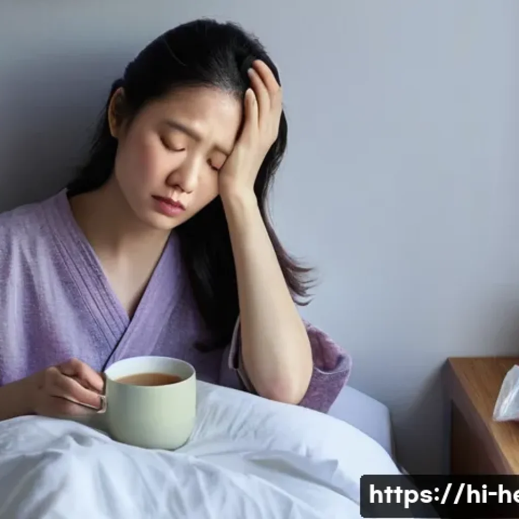 한방병원 감기 치료 후기와 비용 - **Prompt:** A visually compelling image depicting a woman in her late 20s to early 30s, initially ap...