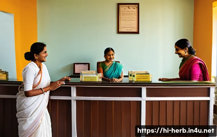 한방병원 입원 비용 보험 청구 - A calm and professional Ayurvedic hospital reception area in India, with Hindi signage in Devanagari...