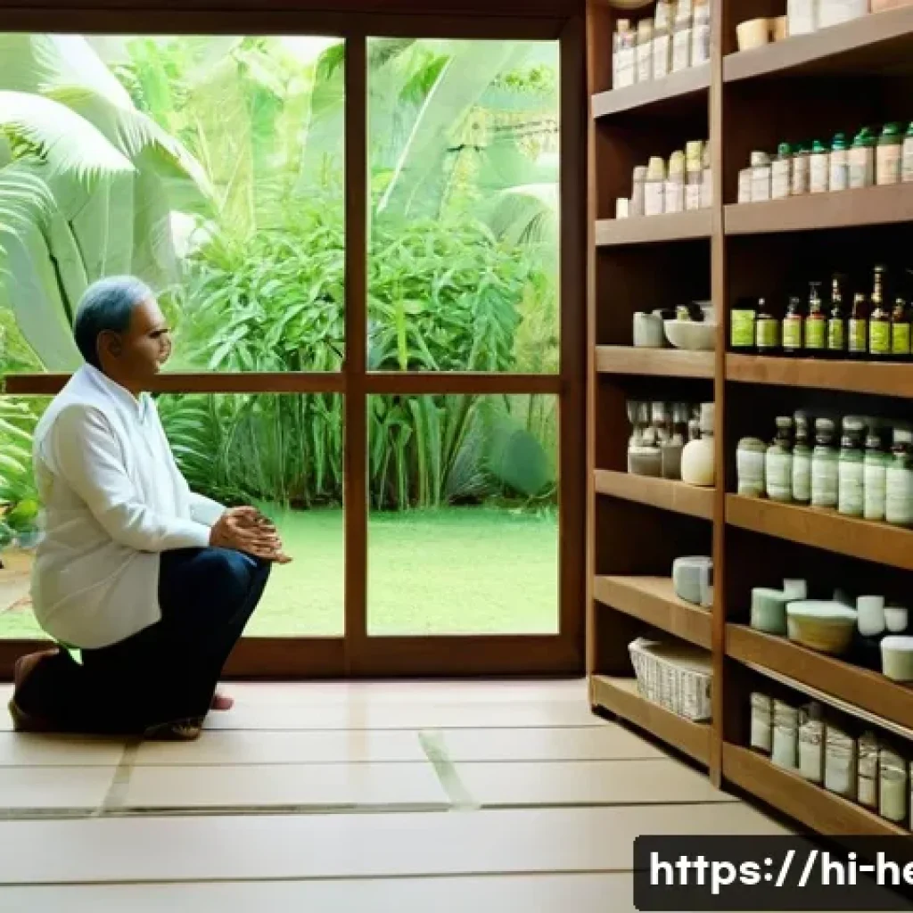한방병원과 양방치료 비교 후기 - A serene Indian herbal medicine clinic scene featuring a middle-aged Hindi-speaking patient consulti...