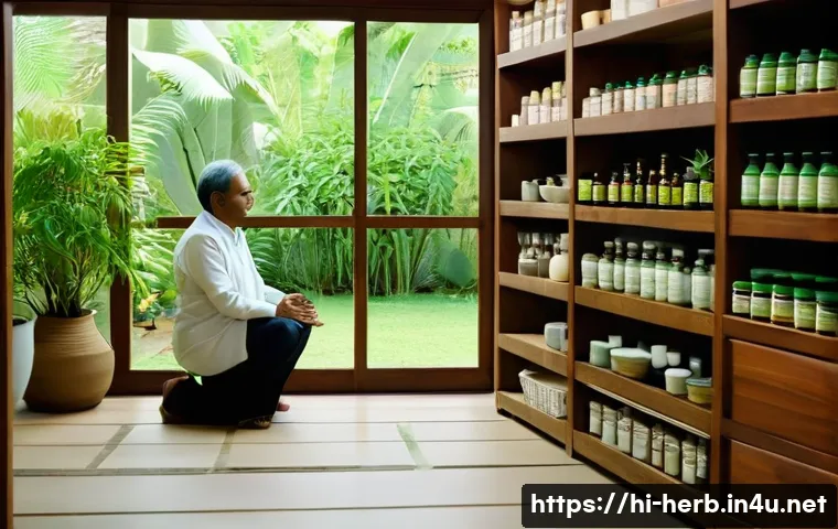 한방병원과 양방치료 비교 후기 - A serene Indian herbal medicine clinic scene featuring a middle-aged Hindi-speaking patient consulti...