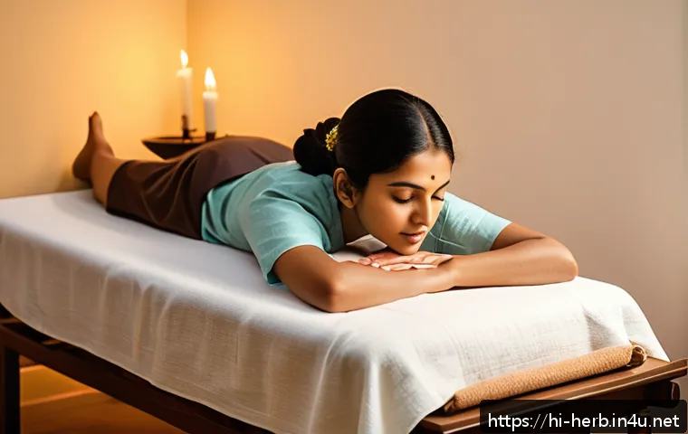 불면증 침술 치료 후기 - A serene scene of a young Indian woman peacefully receiving acupuncture treatment in a calm, softly ...